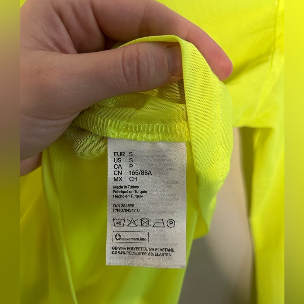 H&M Divided Neon Yellow Fitted Mock Neck Mesh Long Sleeve Top Size S - Picture 4 of 7